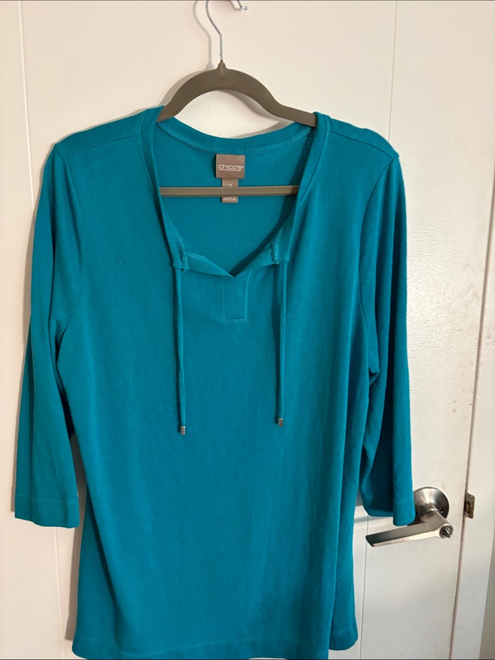 Chico's Teal 3/4 Sleeve Drawstring Tunic